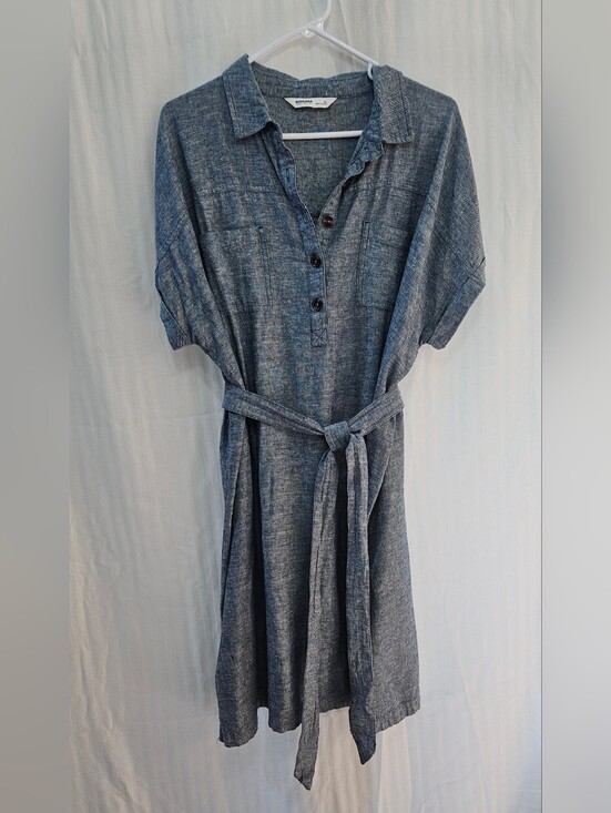 Sonoma Goods For Life Dresses & Skirts - Sonoma Shirt Dress - Blue Linen Rayon Button Pocket Tie Short Sleeve - Size XL